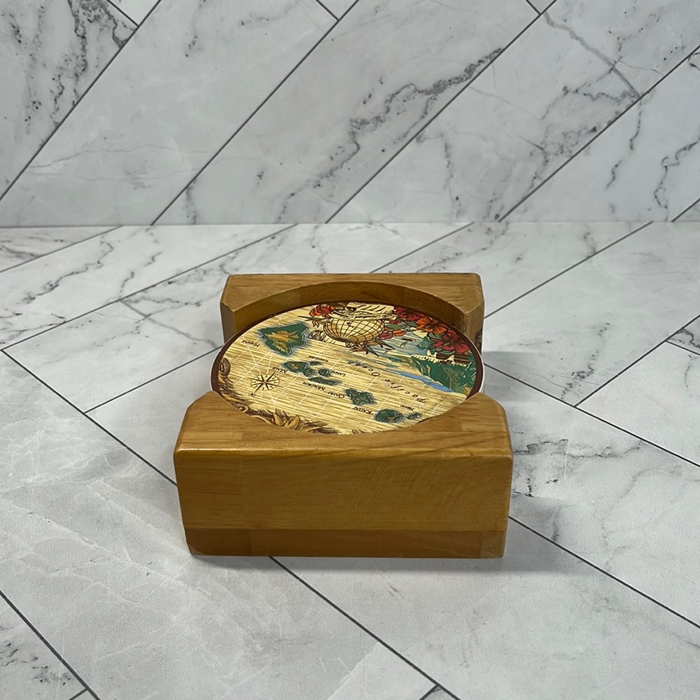 Vintage set of three coasters, ceramic, Hawaiian Estate Sale, Hawaii, map